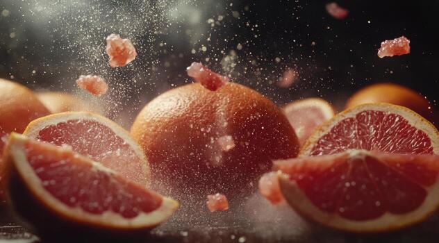 Grapefruits are being sprayed with water photo