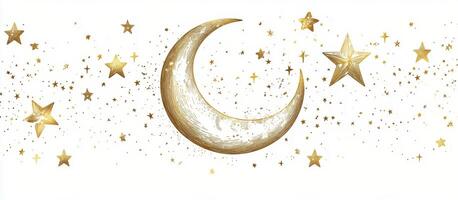 Golden crescent and stars on white background photo