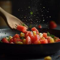 Watermelon salad with black pepper and salt photo
