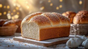 Bread with garlic and garlic cloves photo
