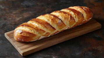 A loaf of bread on a wooden board photo