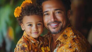 A man and a little girl in yellow shirts photo