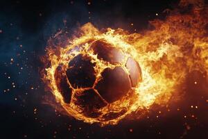 A soccer ball is on fire in the air photo