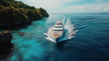A luxury yacht traveling through the ocean photo