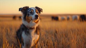 A dog standing in a field of tall grass photo