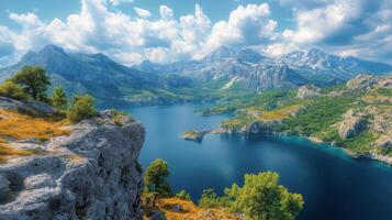 The beautiful landscape of the mountains and lake in croatia photo