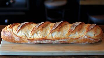 A loaf of bread on a cutting board photo