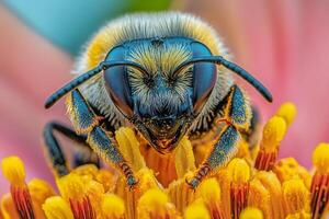 A close up of a bee on a flower photo