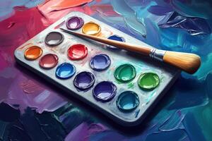 An artistic painting of a palette and brush photo