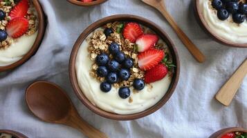 Yogurt bowl with berries and granola photo