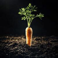 A carrot growing in the dirt photo