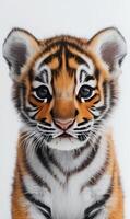 A close up of a tiger cub photo