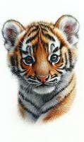A tiger cub is shown in a painting photo