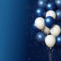 Blue and white balloons on a blue background photo