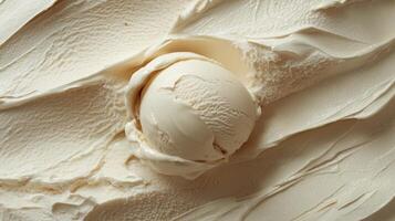 An ice cream scoop is shown in a white bowl photo