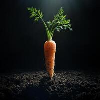 A carrot growing in the dirt photo