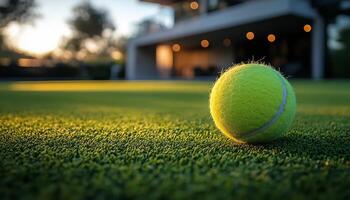 Tennis ball on grass in front of a house photo