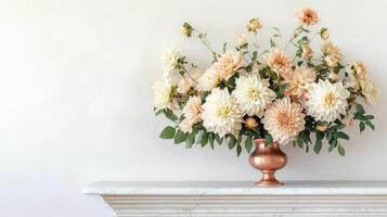 A vase with flowers on a mantle photo