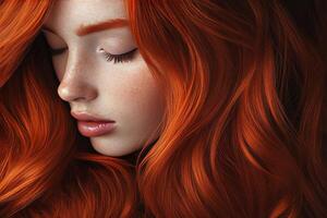 A woman with red hair and freckles photo