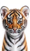 A close up of a tiger cub with its eyes closed photo