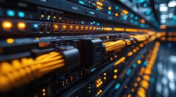 The data center is full of cables and wires photo
