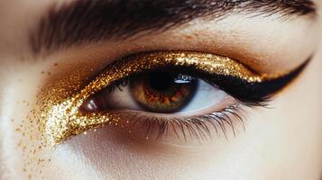 Gold glitter eye makeup photo