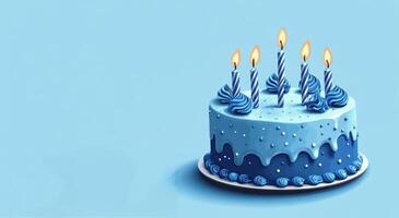 A blue birthday cake with candles on it photo