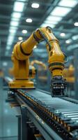 A robotic arm is moving on a conveyor belt photo