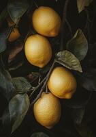 A bunch of lemons on a tree photo
