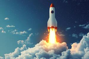A rocket is taking off into the sky photo
