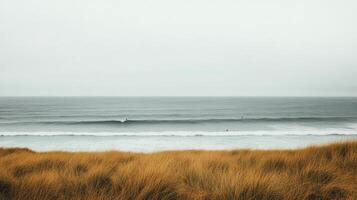 A lone surfer in the ocean on a cloudy day photo