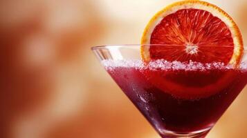 A blood orange cocktail with a slice of orange photo