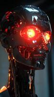 A robot with glowing red eyes photo