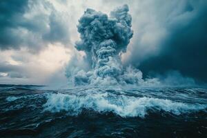 A large explosion is coming out of the ocean photo