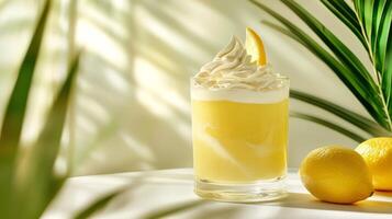 A lemonade drink with whipped cream and lemons photo