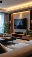 Modern living room with modern furniture and tv photo