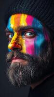 A man with colorful paint on his face photo