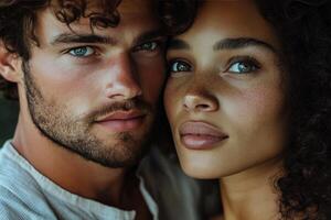 A man and woman with blue eyes photo