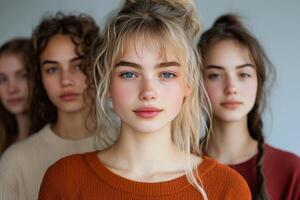 Three young women with different hair colors photo
