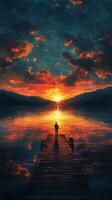 A man standing on a dock at sunset photo