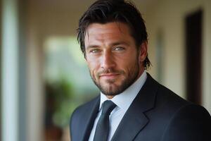 A man in a suit and tie looking at the camera photo