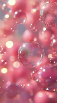 Bubbles and pink bubbles floating in the air photo