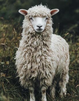 un oveja en pie en un campo de césped foto