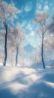 Winter landscape with trees covered in snow photo
