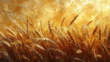 Golden wheat field with golden sun photo
