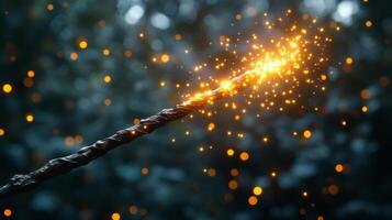 A wand with glowing sparks flying out of it photo
