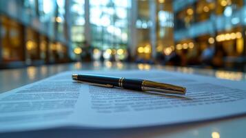 Pen on a paper document photo