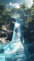 A water slide in the middle of a tropical island photo