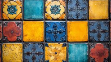 Colorful tiles on a wall photo