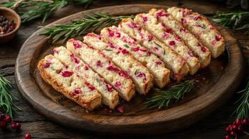 A loaf of bread with cranberries and rosemary photo